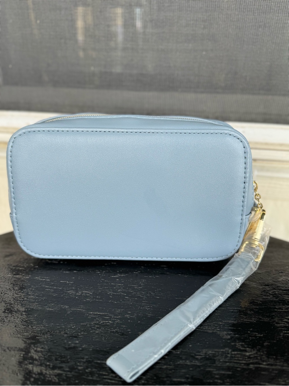 Moschino Sky Blue Leather Wristlet with Gold Logo - Picture 2 of 5